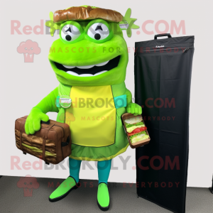 Lime Green Pulled Pork Sandwich mascot costume character dressed with a Midi Dress and Briefcases