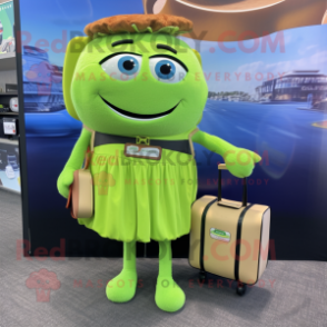 Lime Green Pulled Pork Sandwich mascot costume character dressed with a Midi Dress and Briefcases