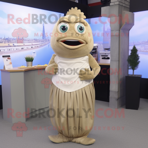 Beige Fish And Chips maskot...