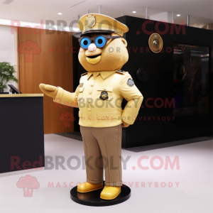 Gold Police Officer mascot costume character dressed with a Suit Pants and Eyeglasses