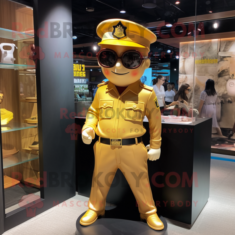 Gold Police Officer mascot costume character dressed with a Suit Pants and Eyeglasses Gold Police Officer mascot costume character dressed with a Suit Pants and Eyeglasses