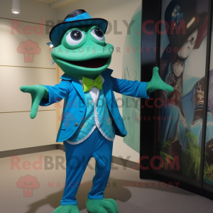 Teal Frog maskot kostym...