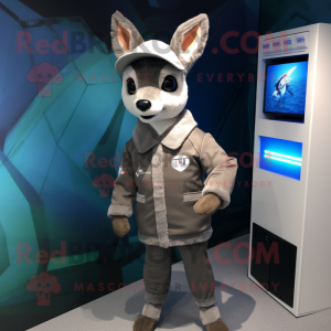 Gray Roe Deer mascot costume character dressed with a Coat and Caps