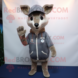 Gray Roe Deer mascot costume character dressed with a Coat and Caps