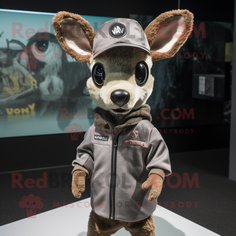 Gray Roe Deer mascot costume character dressed with a Coat and Caps