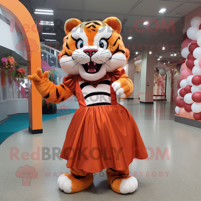 Rust Tiger mascot costume character dressed with a Ball Gown and Headbands