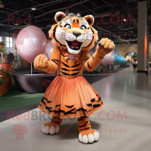 Rust Tiger mascot costume character dressed with a Ball Gown and Headbands