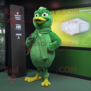 Green Hens mascot costume character dressed with a Cover-up and Smartwatches