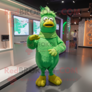 Green Hens mascot costume character dressed with a Cover-up and Smartwatches