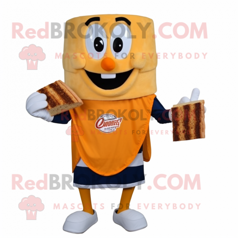 Rust Grilled Cheese Sandwich mascot costume character dressed with a Cover-up and Beanies
