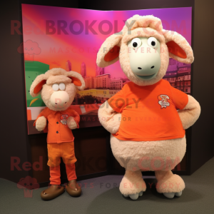 Peach Merino Sheep mascot costume character dressed with a Polo Tee and Earrings