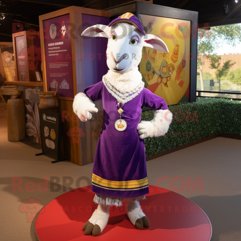 Purple Boer Goat mascot costume character dressed with a Jumpsuit and Shawls Purple Boer Goat mascot costume character dressed with a Jumpsuit and Shawls