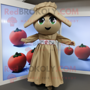 Tan Cherry mascot costume character dressed with a Midi Dress and Scarf clips