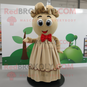 Tan Cherry mascot costume character dressed with a Midi Dress and Scarf clips