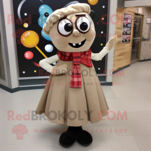 Tan Cherry mascot costume character dressed with a Midi Dress and Scarf clips