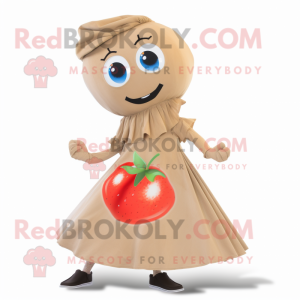 Tan Cherry mascot costume character dressed with a Midi Dress and Scarf clips