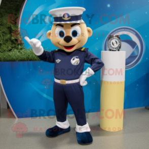 Navy Champagne mascot costume character dressed with a Rash Guard and Bracelet watches