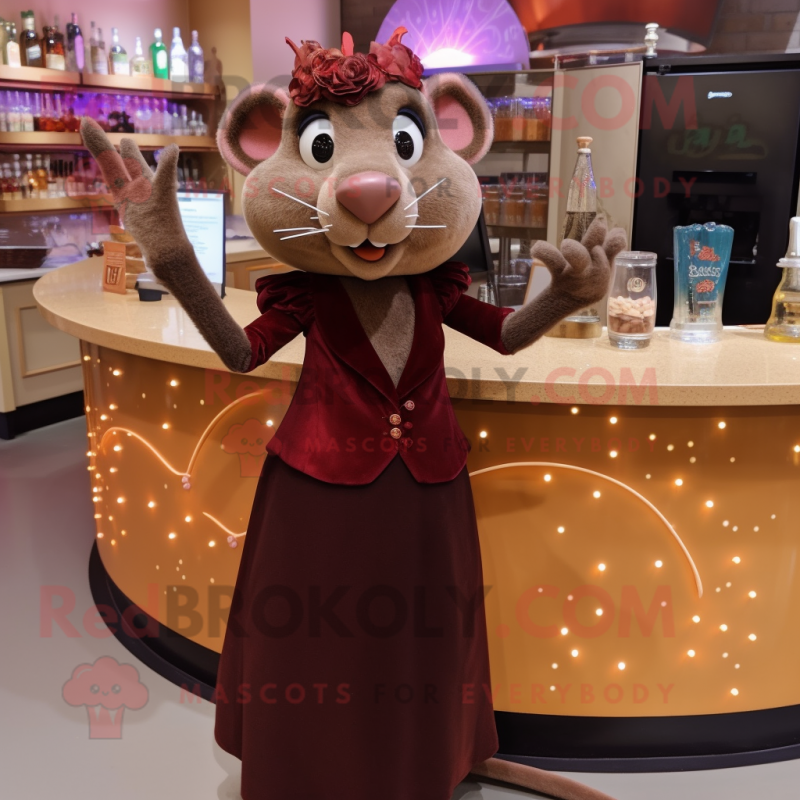 Brown Ratatouille mascot costume character dressed with a Cocktail Dress and Rings Brown Ratatouille mascot costume character dressed with a Cocktail Dress and Rings