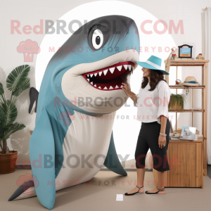 nan Megalodon mascot costume character dressed with a Culottes and Foot pads