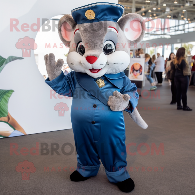 Navy Dormouse mascot costume character dressed with a Jumpsuit and Brooches