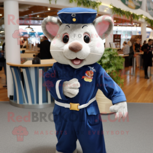 Navy Dormouse mascot costume character dressed with a Jumpsuit and Brooches