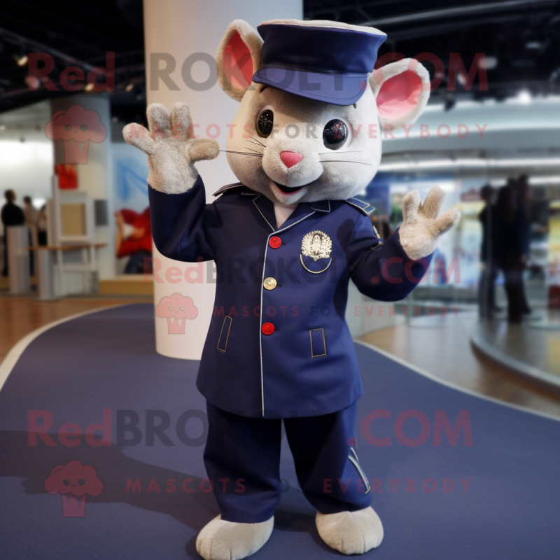 Navy Dormouse mascot costume character dressed with a Jumpsuit and Brooches