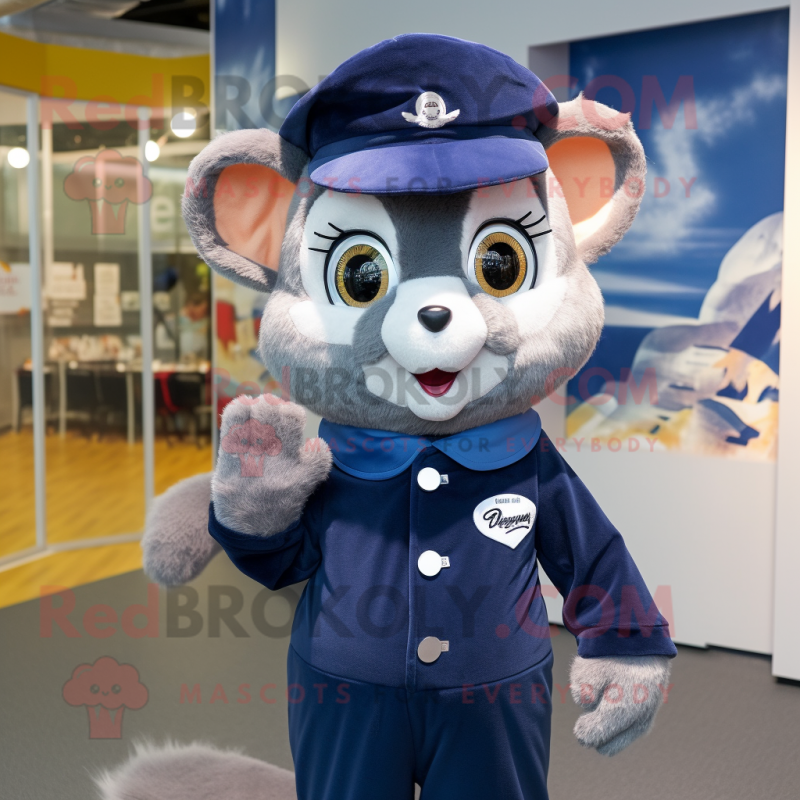 Navy Dormouse mascot costume character dressed with a Jumpsuit and Brooches Navy Dormouse mascot costume character dressed with a Jumpsuit and Brooches