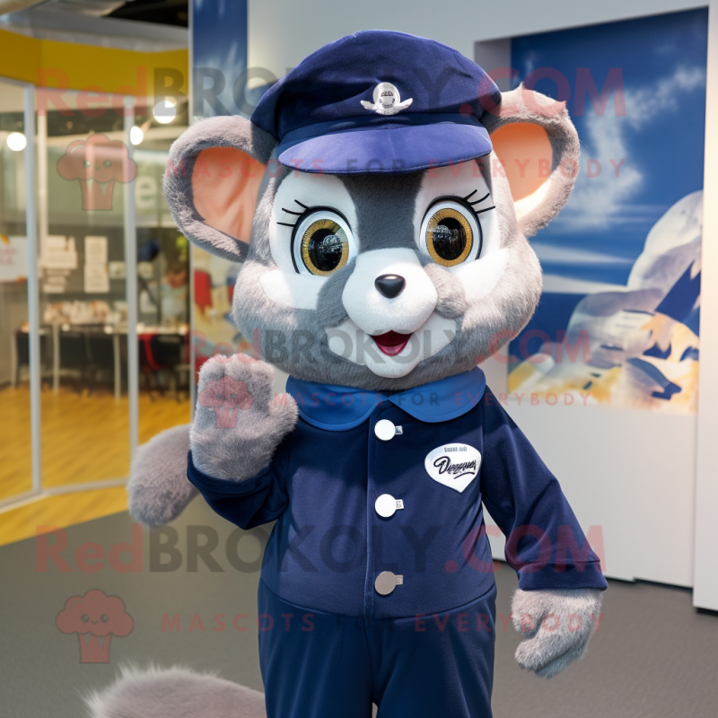 Navy Dormouse mascot costume character dressed with a Jumpsuit and Brooches