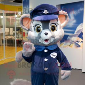 Navy Dormouse mascot costume character dressed with a Jumpsuit and Brooches