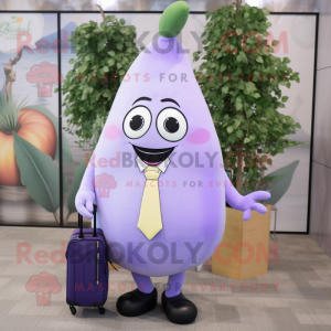 Lavender Pear mascot costume character dressed with a Suit and Backpacks