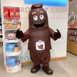 nan Chocolate Bar mascot costume character dressed with a Long Sleeve Tee and Tote bags