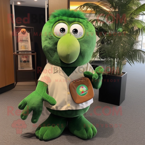 Forest Green Kiwi mascot costume character dressed with a Dress Shirt and Coin purses