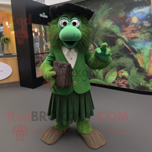 Forest Green Kiwi mascot costume character dressed with a Dress Shirt and Coin purses