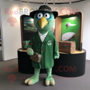 Forest Green Kiwi mascot costume character dressed with a Dress Shirt and Coin purses