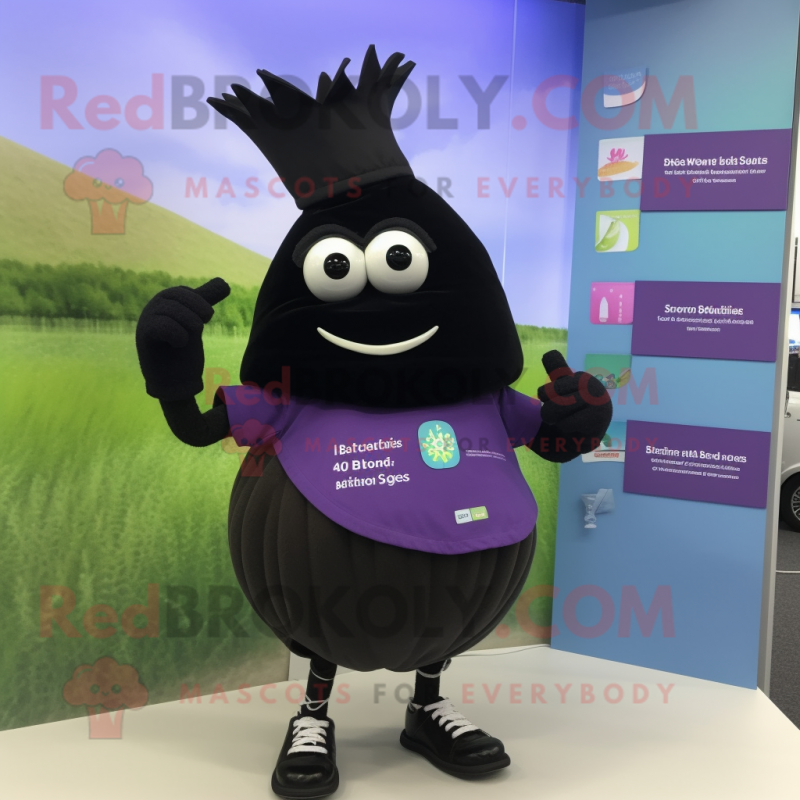 Black Onion mascot costume character dressed with a Swimwear and Bracelets Black Onion mascot costume character dressed with a Swimwear and Bracelets