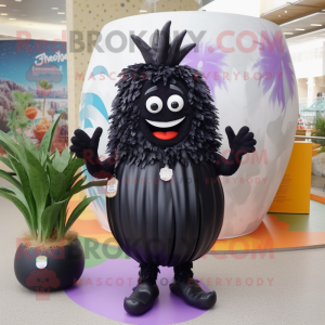 Black Onion mascot costume character dressed with a Swimwear and Bracelets