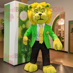 Lime Green Tamer Lion mascot costume character dressed with a Oxford Shirt and Bow ties