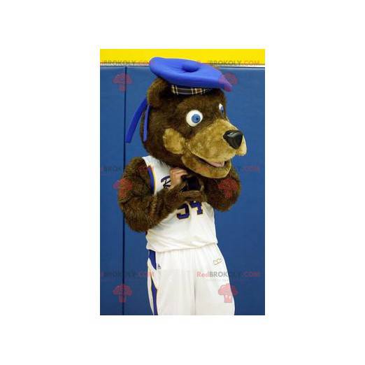 Mascote urso pardo em sportswear branco - Redbrokoly.com