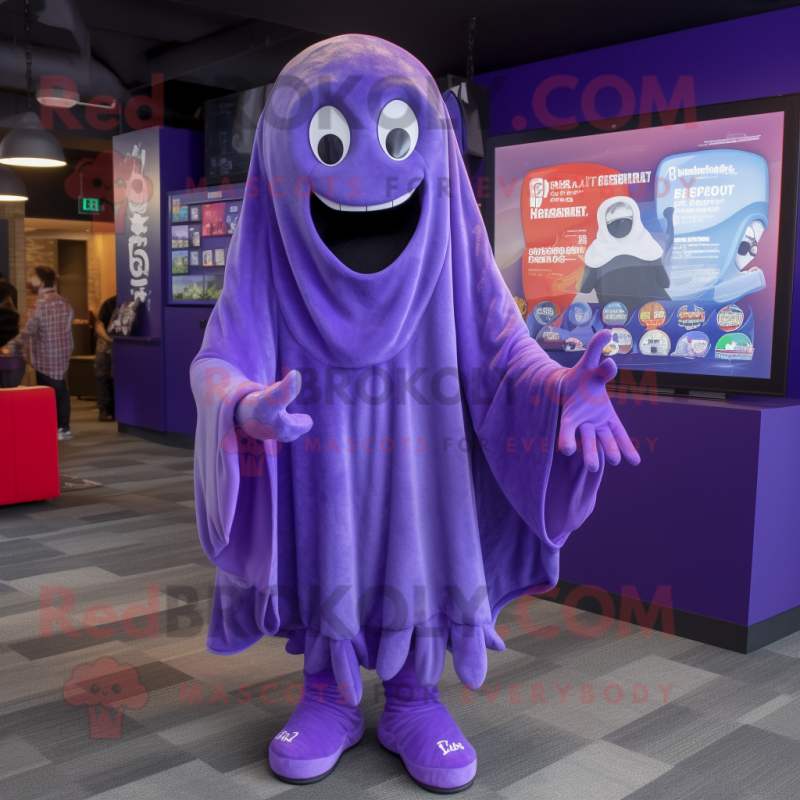 Purple Ghost mascot costume character dressed with a Hoodie and Pocket squares Purple Ghost mascot costume character dressed with a Hoodie and Pocket squares