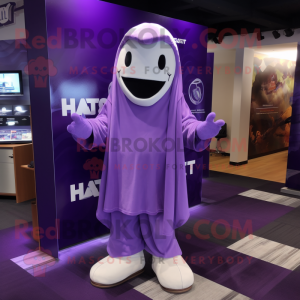 Purple Ghost mascot costume character dressed with a Hoodie and Pocket squares