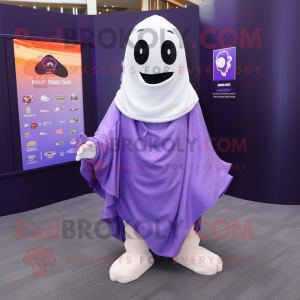 Purple Ghost mascot costume character dressed with a Hoodie and Pocket squares