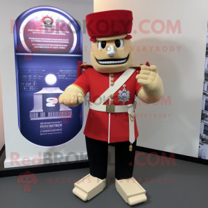 Beige British Royal Guard mascot costume character dressed with a Graphic Tee and Bracelet watches