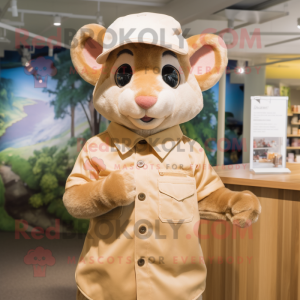 Tan Dormouse mascot costume character dressed with a Poplin Shirt and Caps