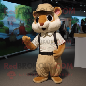 Tan Dormouse mascot costume character dressed with a Poplin Shirt and Caps