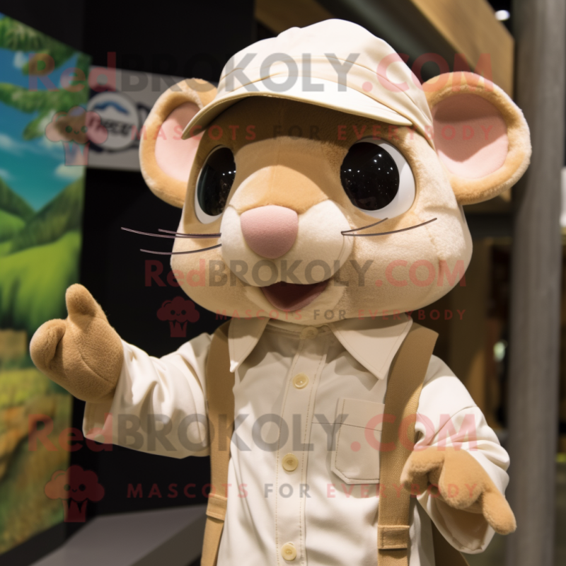 Tan Dormouse mascot costume character dressed with a Poplin Shirt and Caps Tan Dormouse mascot costume character dressed with a Poplin Shirt and Caps