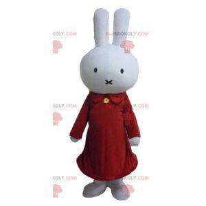 Maskotka pluszowy biały królik ubrany na czerwono -