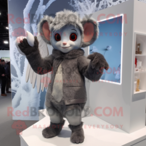 Gray Cupid mascot costume character dressed with a Parka and Mittens