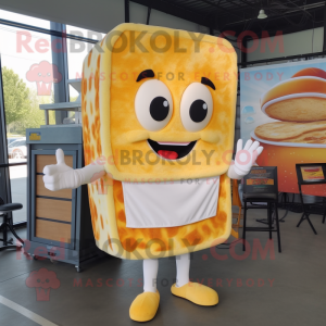 White Grilled Cheese Sandwich mascot costume character dressed with a Tank Top and Tie pins