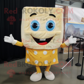 White Grilled Cheese Sandwich mascot costume character dressed with a Tank Top and Tie pins