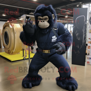 Navy Gorilla mascot costume character dressed with a Jumpsuit and Backpacks